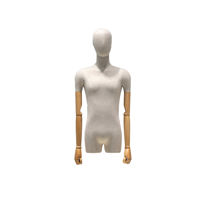 Manequim masculino do corpo de bambu da metade de pano da juta com o projeto principal que aumenta a temperamento & a aparência do modelo